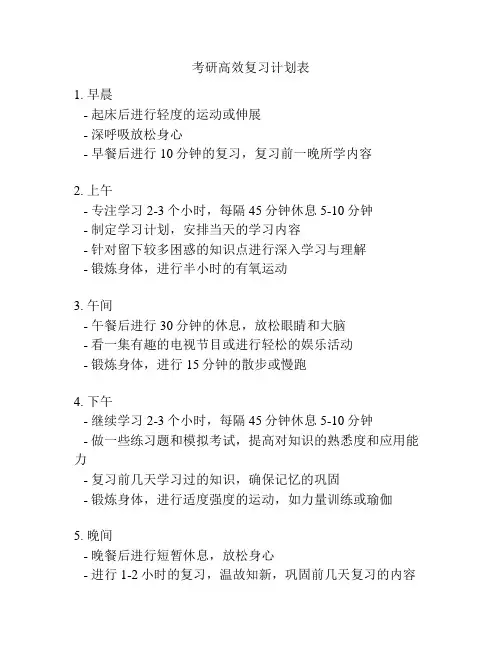 考研高效复习计划表