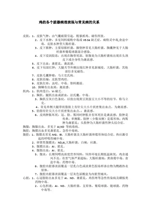 鸡的各个脏器病理表现与常见病的关系