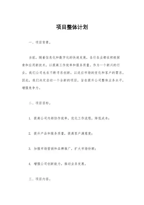 项目整体计划