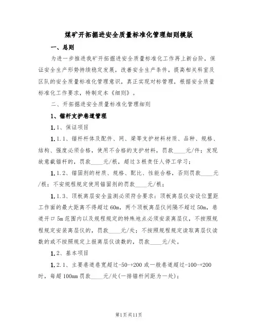 煤矿开拓掘进安全质量标准化管理细则模版(3篇)