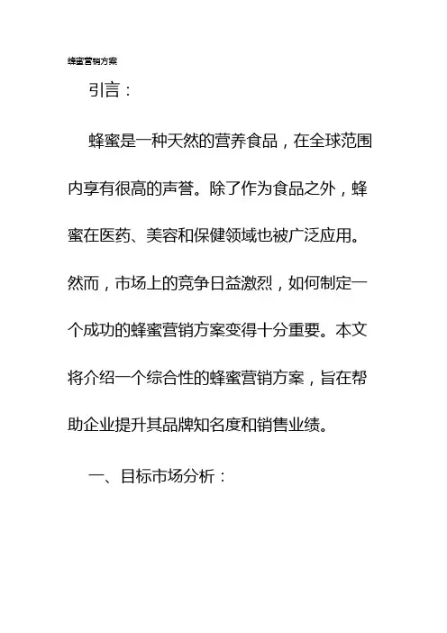 蜂蜜营销方案