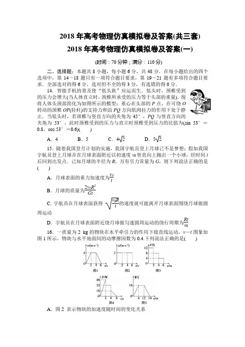 2018年高考物理仿真模拟卷及答案(共三套)