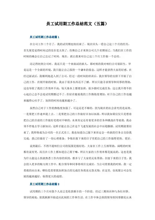 员工试用期工作总结范文(五篇)