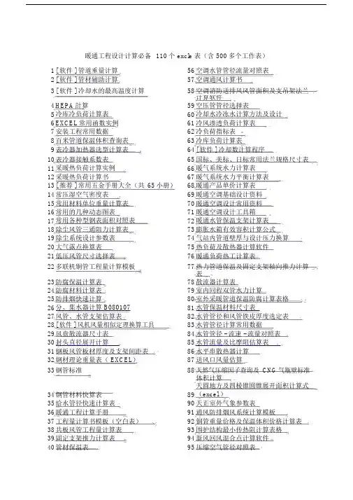 【经典推荐】暖通工程设计计算必备500个excle表(1).doc
