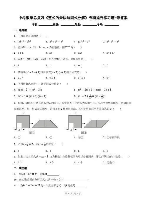 中考数学总复习《整式的乘法与因式分解》专项提升练习题-带答案