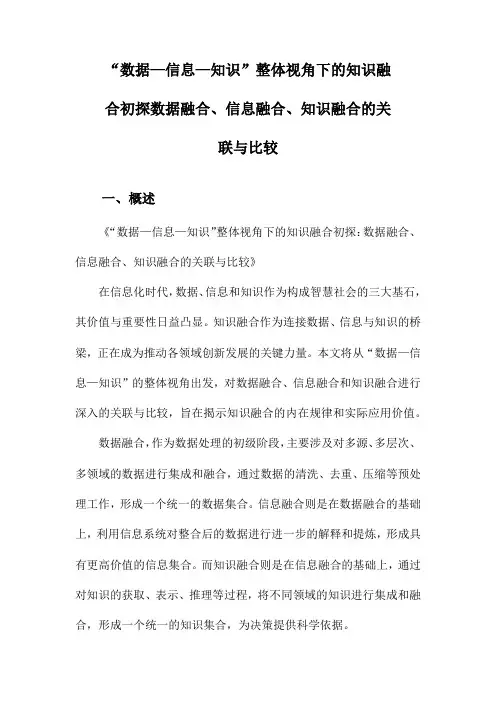 “数据—信息—知识”整体视角下的知识融合初探数据融合、信息融合、知识融合的关联与比较