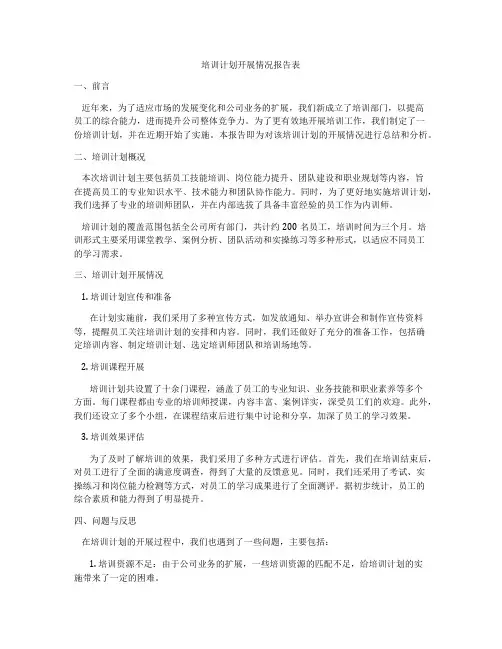 培训计划开展情况报告表