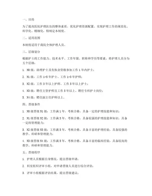 医院护理层级晋级管理制度