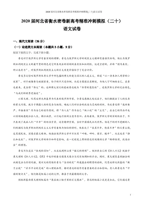 2020届河北省衡水密卷新高考精准冲刺模拟(二十)语文试卷