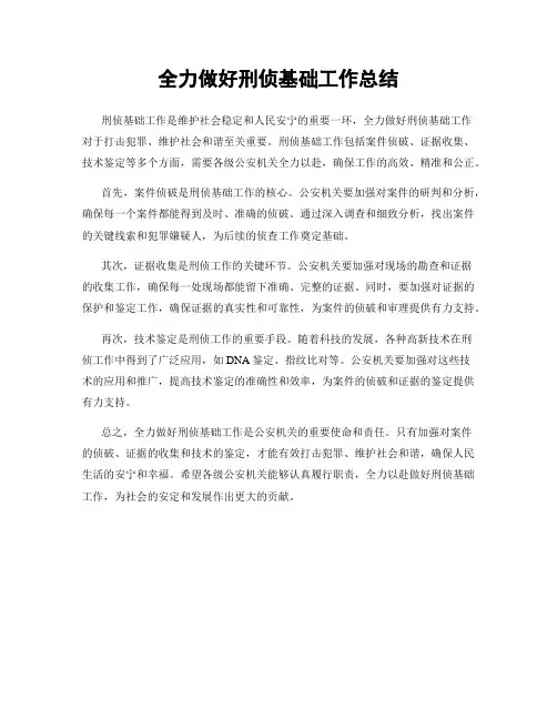全力做好刑侦基础工作总结