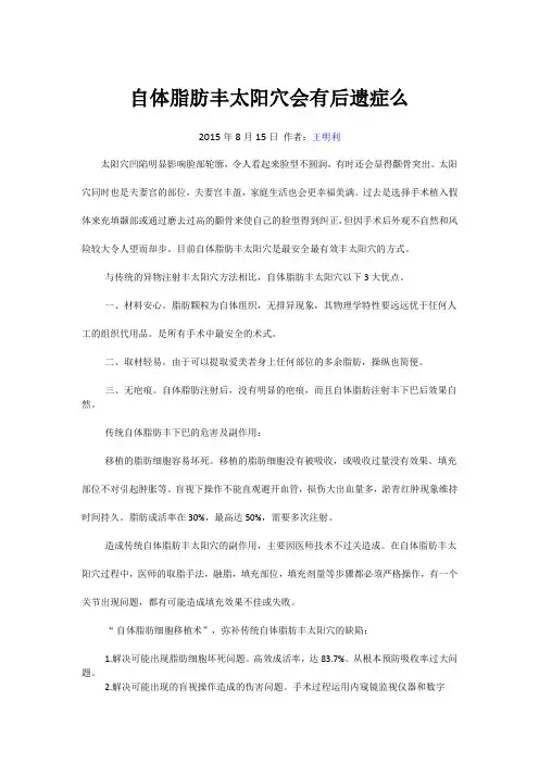 自体脂肪丰太阳穴会有后遗症么作者(王明利)
