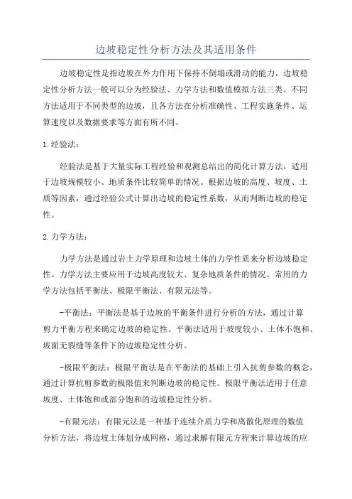边坡稳定性分析方法及其适用条件