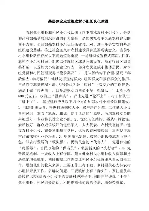 基层建议应重视农村小组长队伍建设