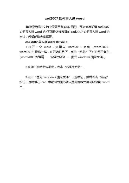 cad2007如何导入进word