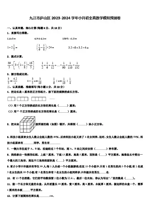 九江市庐山区2023-2024学年小升初全真数学模拟预测卷含解析