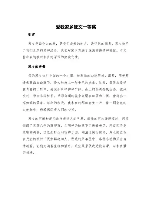 爱我家乡征文一等奖
