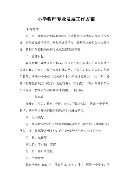 小学教师专业发展工作方案