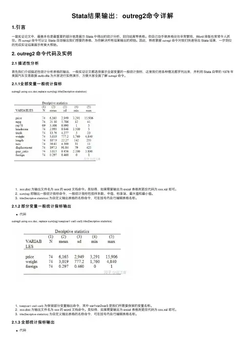 Stata结果输出：outreg2命令详解