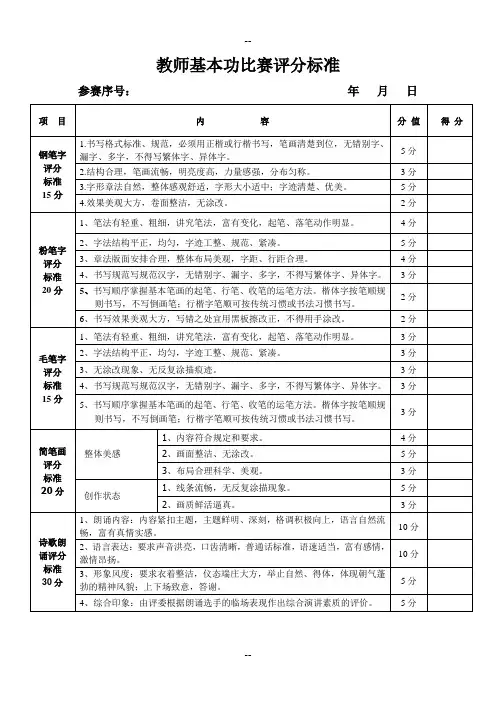 教师基本功比赛评分标准