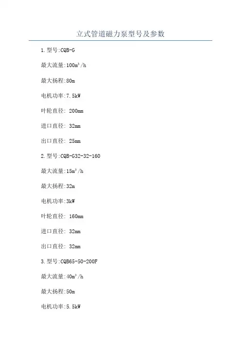 立式管道磁力泵型号及参数