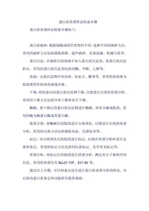 蛋白质质谱样品制备步骤