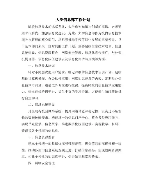 大学信息部工作计划
