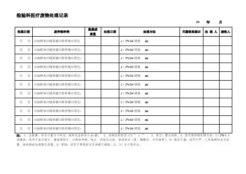 检验科医疗废物处理登记