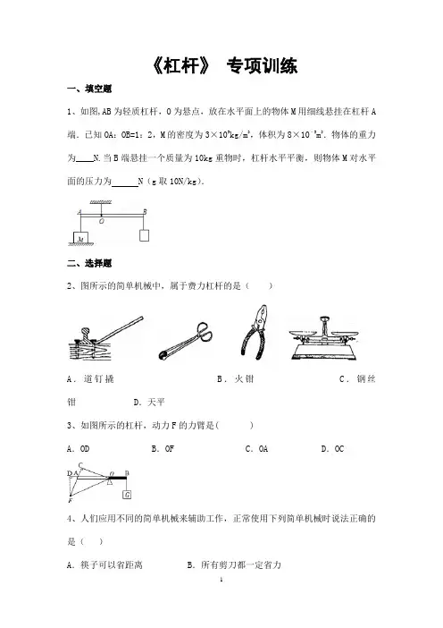 (名师整理)最新物理中考 《杠杆》专题经典题型精练(含答案解析)