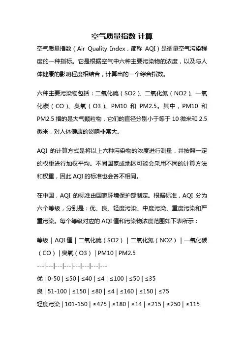 空气质量指数 计算
