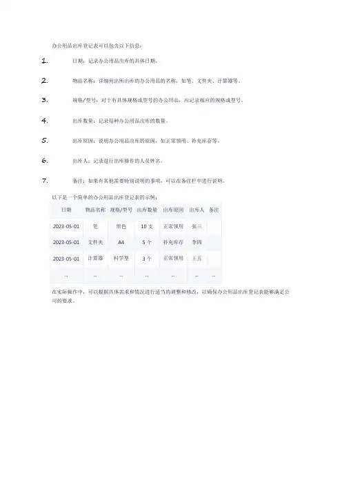 办公用品出库登记表