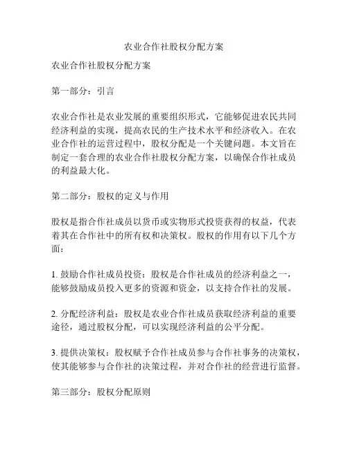 农业合作社股权分配方案