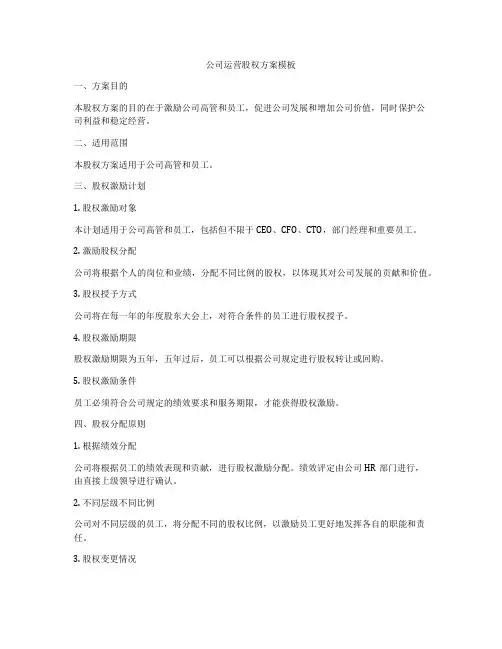 公司运营股权方案模板
