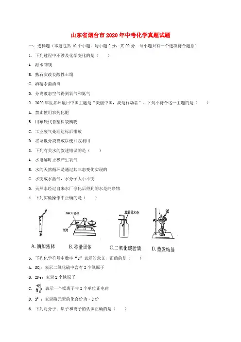山东省烟台市2020年中考化学真题试题(含答案)(1)