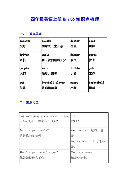 四年级英语上册Unit6知识点梳理