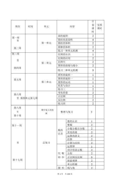 北师大版六年级数学下册全册教案
