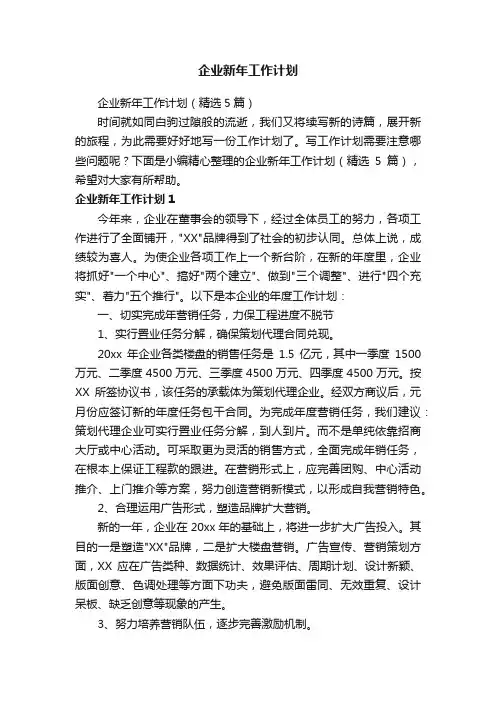 企业新年工作计划（精选5篇）