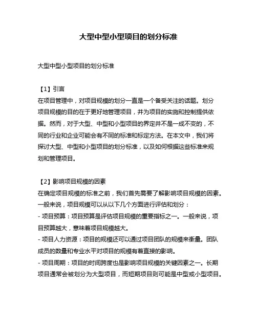 大型中型小型项目的划分标准