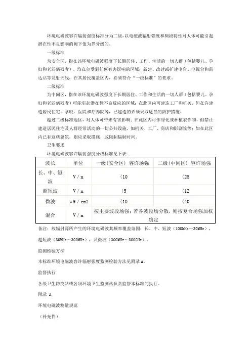 国家电磁辐射安全限度标准规定