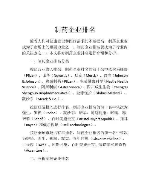 制药企业排名