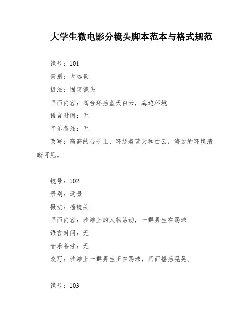 大学生微电影分镜头脚本范本与格式规范