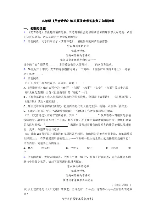 九年级《艾青诗选》练习题及参考答案复习知识梳理
