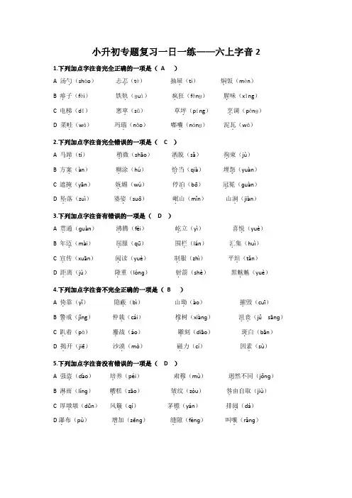 小升初专题复习一日一练——六年级上册拼音选择题(2)
