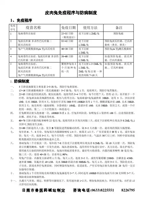 皮肉兔免疫程序与防病制度