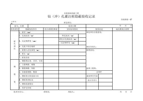 钻(冲)孔灌注桩隐蔽验收记录--桥梁