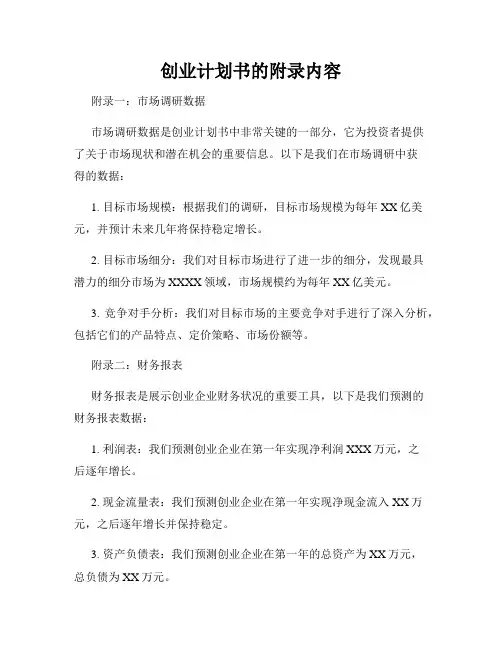 创业计划书的附录内容