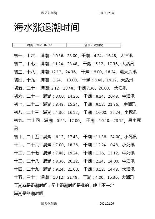 海水退潮涨潮时间-大海什么时候退潮涨潮之欧阳化创编