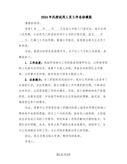 2024年风控试用人员工作总结模版（二篇）