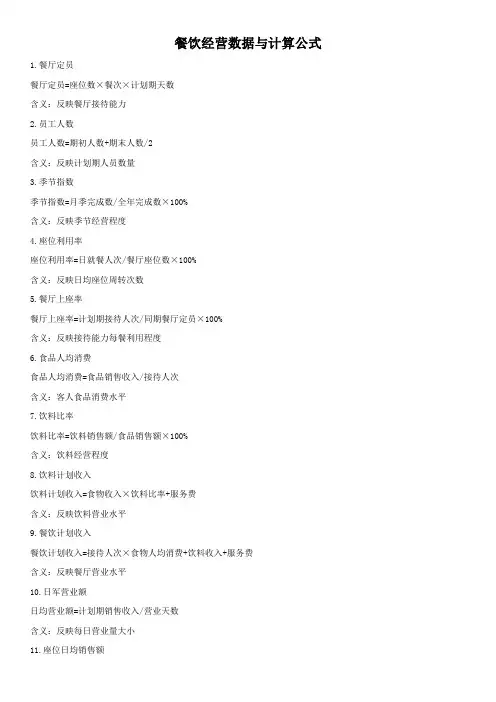 餐饮经营数据及公式