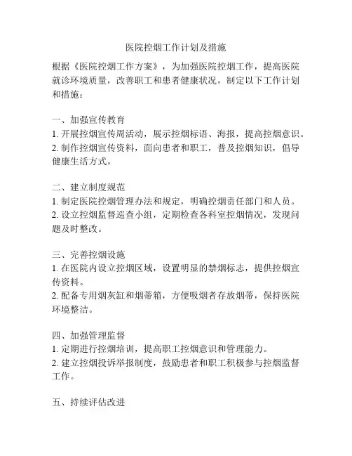 医院控烟工作计划及措施