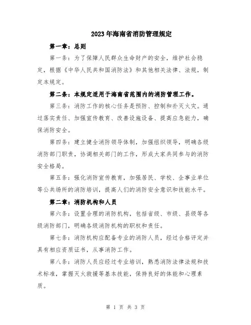 2023年海南省消防管理规定